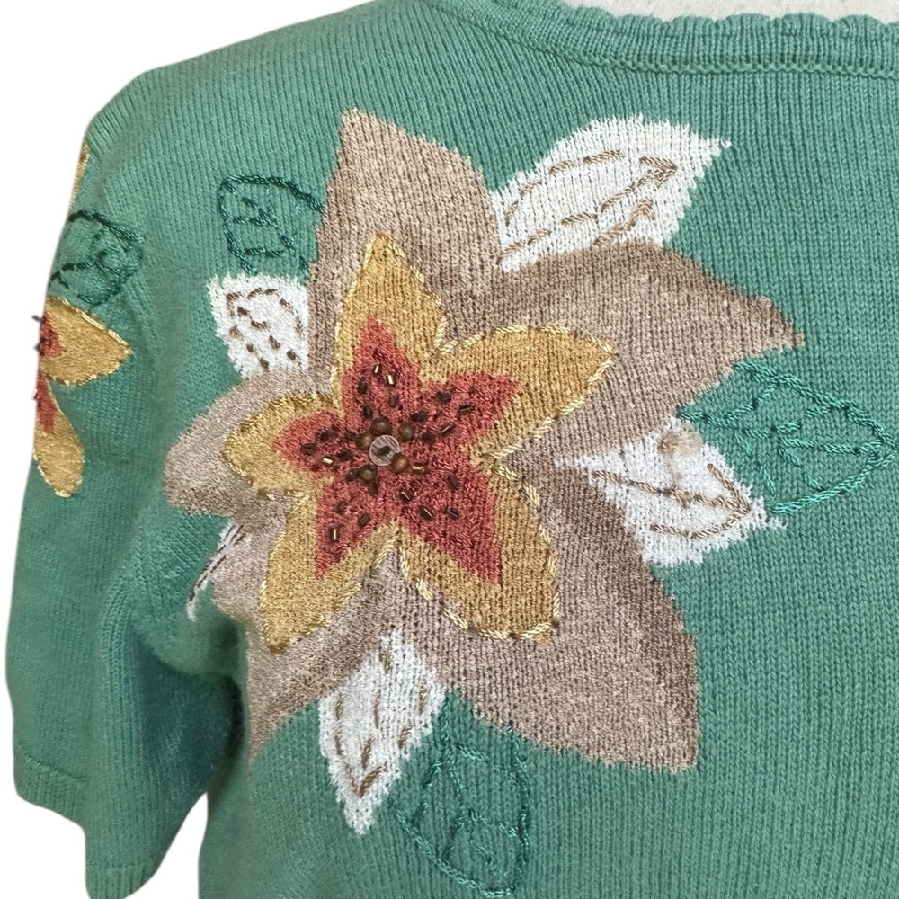 1990s Alfred Dunner Floral Beaded Short Sleeve‎ Sweater - Picture 2 of 5